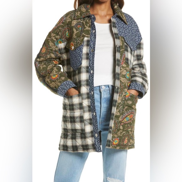 Avec Les Filles Jackets & Blazers - AVEC LES FILLES Patchwork Quilted Jacket Shacket Small Button Down Coat
